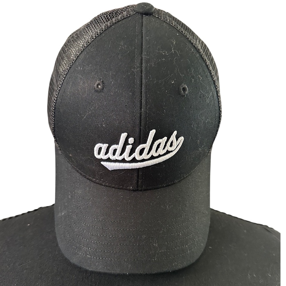 Adidas Aeroready Trucker Hat Black Mesh Snapback Script Logo Cap C183 RN90288